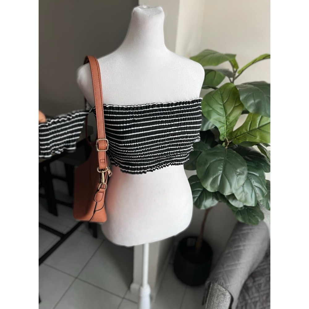 Xhilaration L Striped Off-the-Shoulder Tube Top